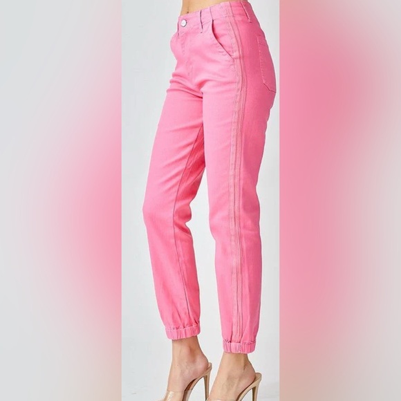 Risen Jeans $68 Pink Herringbone Side Stripe Joggers Size 7/28 EUC sold out - Picture 2 of 12